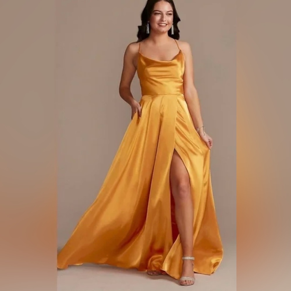 GALINA SIGNATURE Charmeuse Cowl Dress with Lace-up Back STYLE# GS290035 Size 16